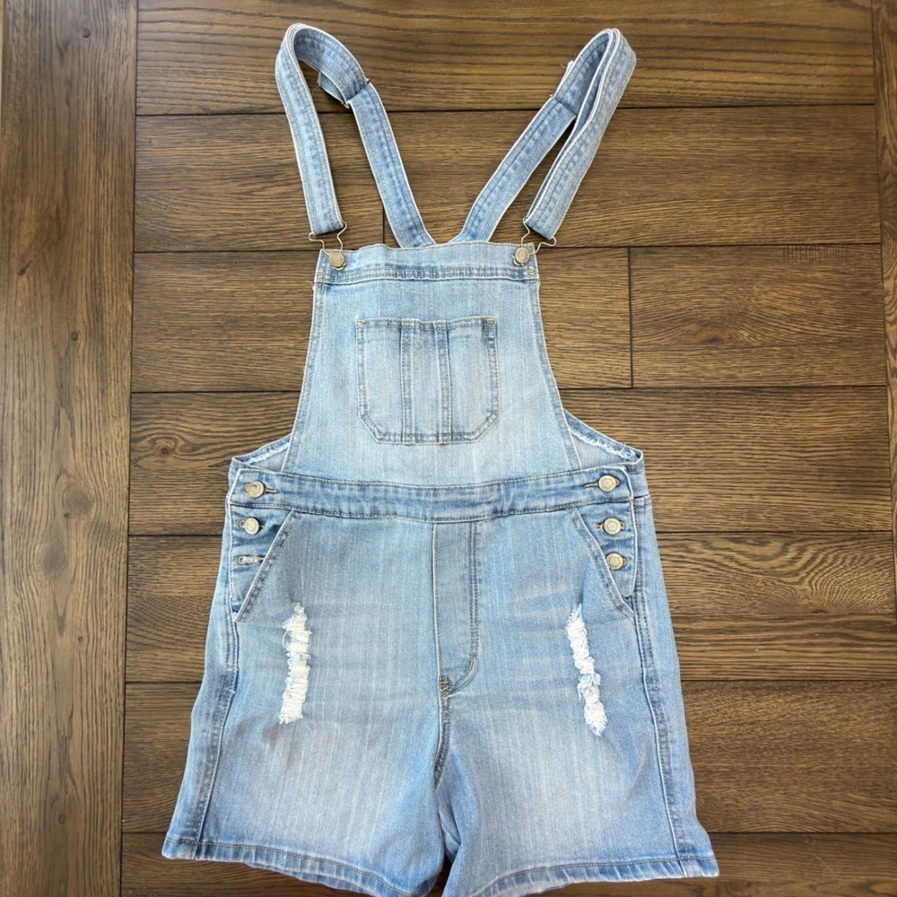 Judy‎ Blue Distressed Denim Short Overalls Light Wash JB 8531 Womens Small